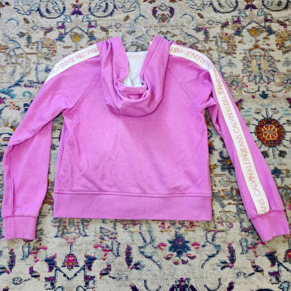 Calvin Klein Jeans Pink Zip Hoodie, Side Pockets, Logo Arms sz Medium (8-10) - Picture 6 of 9